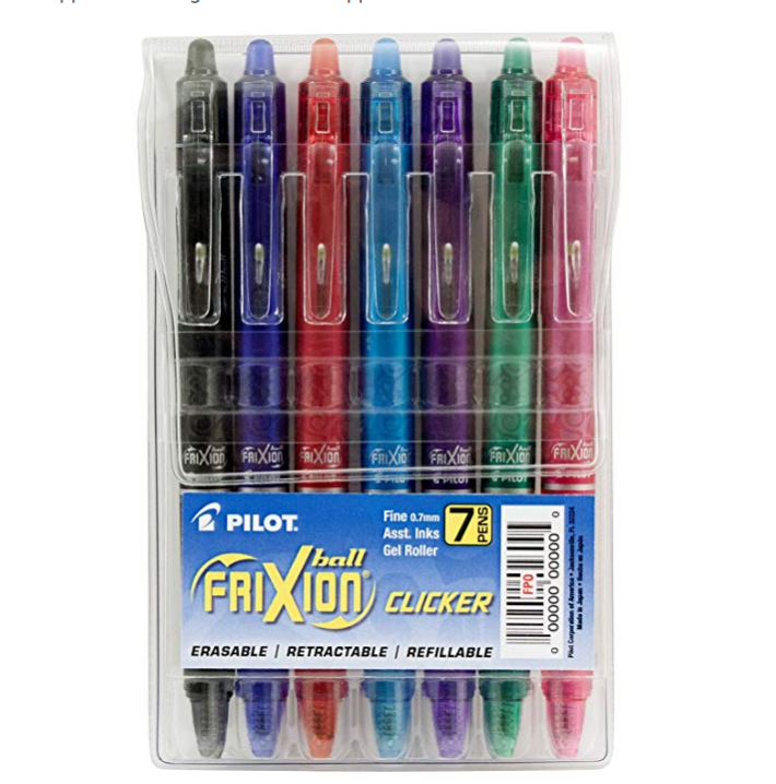 Pilot FriXion Clicker Retractable Erasable Gel Pens Fine Point (.7) Assorted Color Inks 7-pk; Make Mistakes Disappear Only $9.08, You Save $11.65(56%)