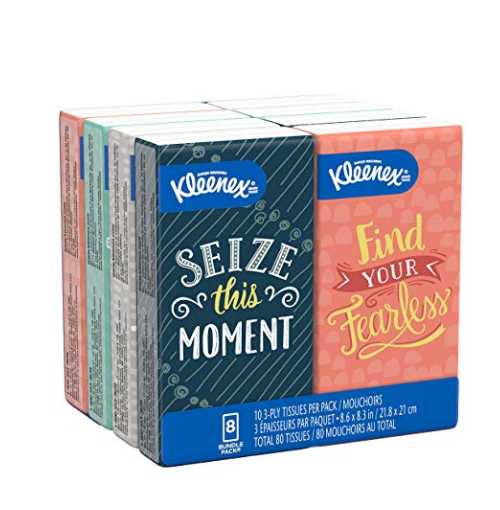 Kleenex Trusted Care Facial Tissues, 8 On-The-Go Travel Packs, 10 Tissues per Pack (80 Tissues Total)  only $2.28