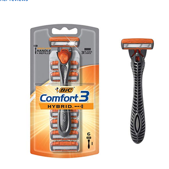 BIC Comfort 3 Hybrid Men's 3Blade Disposable Razor, Handle and 6 Cartridges, W, 1 Count, Only $3.70