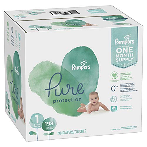 Size 1, 198 Count - Pampers Pure Disposable Baby Diapers, Hypoallergenic and Fragrance Free Protection, ONE Month Supply, Only $24.44, You Save $12.63(19%)