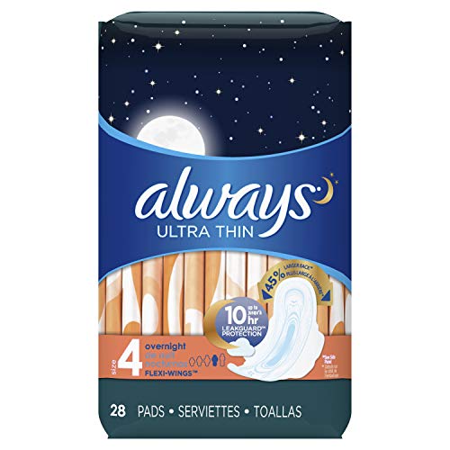 Always Ultra Thin Feminine Pads with Wings for Women, Size 4, Overnight Absorbency, Unscented, 28 count - Pack of 3 (84 Count Total) , Only $10.64, free shipping after clipping coupon and using SS