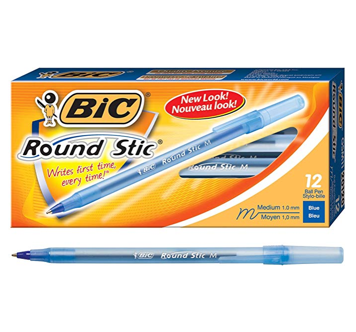 BIC Round Stic Xtra Life Ballpoint Pen, Medium Point (1.0mm), Blue, 12-Count only $1.49
