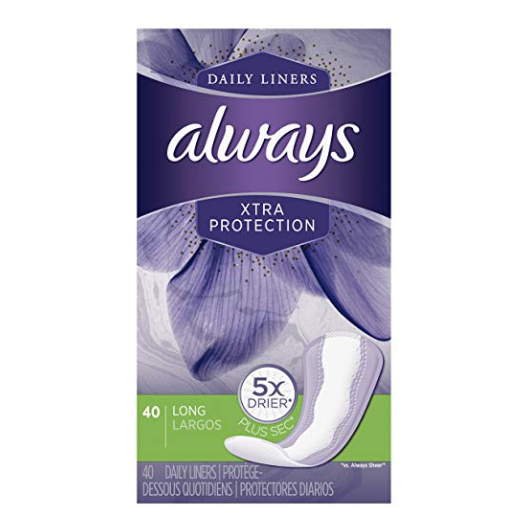 Always Xtra Protection Daily Liners, Long, 40 Count, Only $3.29, You Save $8.60(72%)