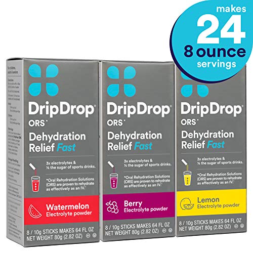 DripDrop ORS Electrolyte Hydration Powder Sticks, Watermelon, Berry, Lemon Flavor Variety 3-Pack, Makes (24) 8oz Servings, Only  $17.88, free shipping after using SS