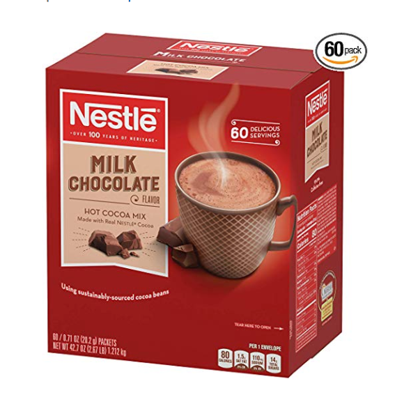 Nestle Hot Chocolate Mix, Hot Cocoa, Milk Chocolate Flavor, Made with Real Cocoa, 0.71 oz Packets (Pack of 60) only $10.5