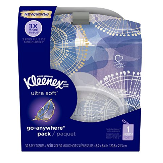 Kleenex 超柔顺便携面巾纸 30抽，现仅售$1.50, 免运费！