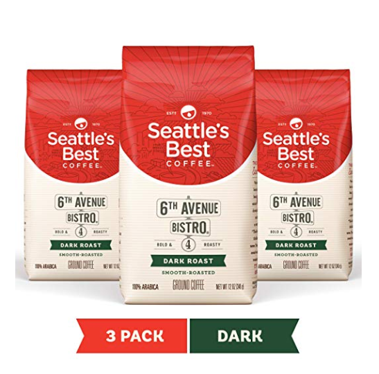 Seattle's Best Coffee 6th Avenue Bistro Dark Roast Ground Coffee 3 Pack, Three 12-oz. Bags only $12.77