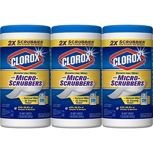 Clorox Disinfecting Wipes with Micro-Scrubbers, Bleach Free Cleaning Wipes - Crisp Lemon, 70 Count Each (Pack of 3), Only $15.76