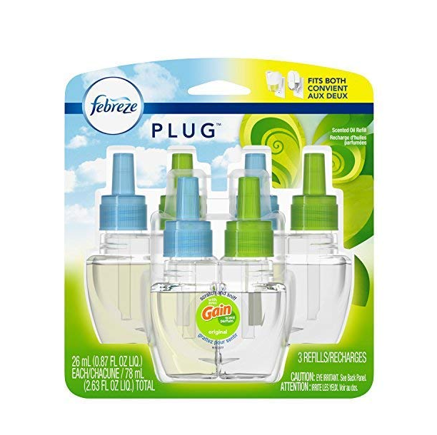 Febreze Plug In Air Freshener Scented Oil Refill, Gain Original Scent, 3 Count only $9.32