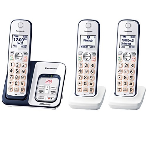PANASONIC Expandable Cordless Phone System with Link2Cell Bluetooth, Voice Assistant, Answering Machine and Call Blocking - 3 Cordless Handsets - KX-TGD563A , Only $72.51, free shipping