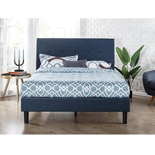 Zinus Omkaram Upholstered Navy Button Detailed Platform Bed / Mattress Foundation / Easy Assembly / Strong Wood Slat Support, King, Only $136.96, free shipping