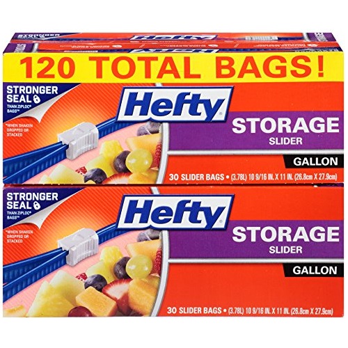 Hefty 食物保鲜存储袋，一加仑容量，120个装，原价$14.99 ，现点击coupon后仅售$10.88，免运费
