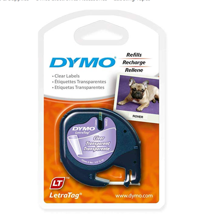 DYMO Authentic LetraTag Labeling Tape for LetraTag Label Makers, Black print on Clear pastic tape, 1/2'' W x 13' L, 1 roll (16952) only $3.41