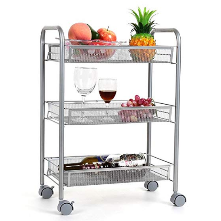 Homfa 3-Tier Mesh Wire Rolling Cart Multifunction Utility Cart Kitchen Storage Cart on Wheels, Steel Wire Basket Shelving Trolley,Easy Moving,Silver $29.99，free shipping