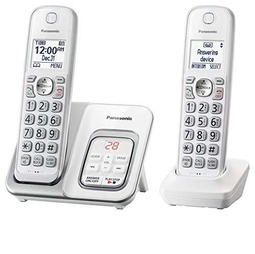PANASONIC Expandable Cordless Phone System with Answering Machine and Call Block - 2 Cordless Handsets - KX-TGD532W (White), Only $34.99, free shipping