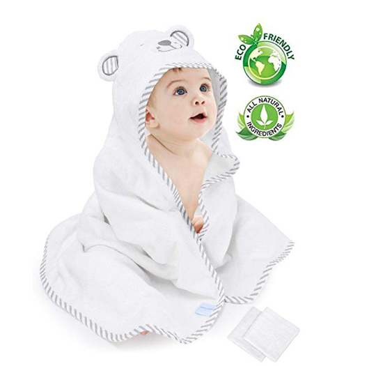 Eccomum Baby Hooded Towel Organic Bamboo Baby Bath Towels for Toddlers, Ultra Soft, Super Absorbent Thick, Large 35