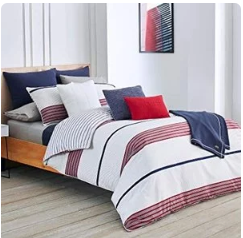 PRIME ONLY : Lacoste Meribel Blue and Grey Colorblock Striped Brushed Twill Comforter Set, Full/Queen $88.19