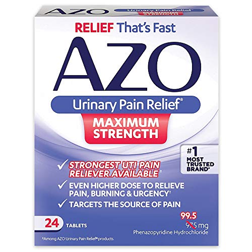 AZO Urinary Pain Relief Maximum Strength | Fast relief of UTI Pain, Burning & Urgency | Targets Source of Pain | #1 Most Trusted Brand | 24 Tablets, Only$6.01