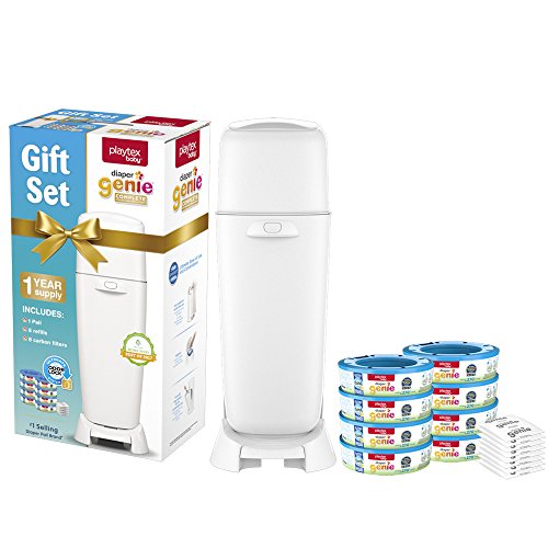 Playtex Diaper Genie Baby Registry Gift Set, Includes 1 Diaper Genie Complete Diaper Pail, 8 Diaper Genie Refills and 8 Diaper Genie Carbon Filters for Odor Control, Only $63.98