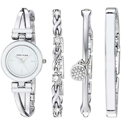 Anne Klein Women's AK/3285WTST Bangle Watch and Swarovski Crystal Accented Bracelet Set, Only $49.99