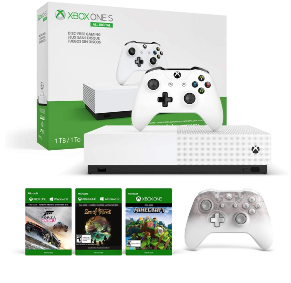 仅限PRIME ! Xbox One S 无光驱版 + 幻影白手柄 + 仨游戏，原价$303, 现仅售$199