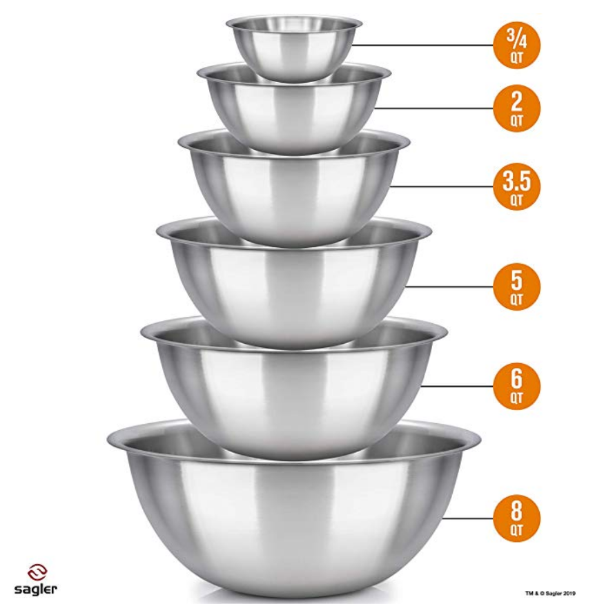 mixing bowls - mixing bowl Set of 6 - stainless steel mixing bowls - Polished Mirror kitchen bowls - Set Includes ¾, 2, 3.5, 5, 6, 8 Quart - Ideal For Cooking & Serving - Easy to clean $19.99