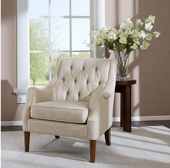 Madison Park Qwen Accent Chairs - Hardwood, Birch, Faux Linen Living Room Chairs - Cream Ivory, Vintage Classic Style Living Room Sofa Furniture only $199.99
