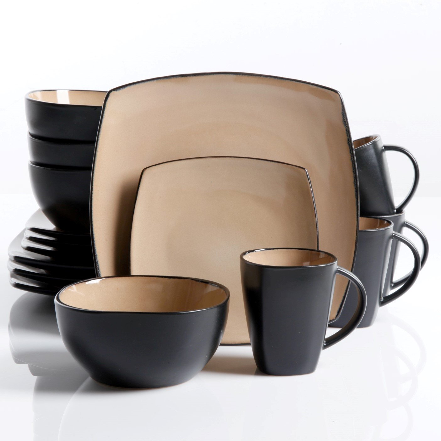 Gibson Elite Soho Lounge Reactive Glaze 16 Piece Dinnerware Set in Taupe; Includes 4 Dinner Plates; 4 Dessert Plates, 4 Bowls and 4 Mugs, Only $25.59