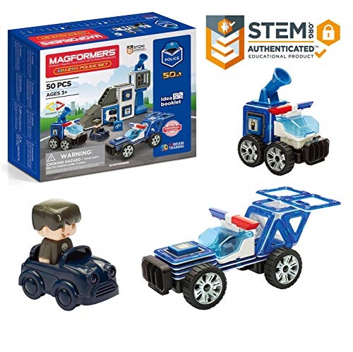 Magformers Amazing Police 50Piece, Wheels, Blue Red Colors, Educational Magnetic Geometric Shapes Tiles Building STEM Toy Set Ages 3+, Only $32.99