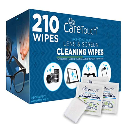Care Touch Lens Cleaning Wipes, Pre Moistened Cleansing Cloths Great for Eyeglasses, Tablets, Camera Lenses, Screens, Keyboards and Other Delicate Surfaces - 210 Individually Wrapped Wipes only $13.99