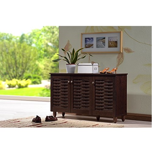 Baxton Studio Wholesale Interiors Winda Modern and Contemporary 3-Door Dark Brown Wooden Entryway Shoes Storage Cabinet, Only $79.89
