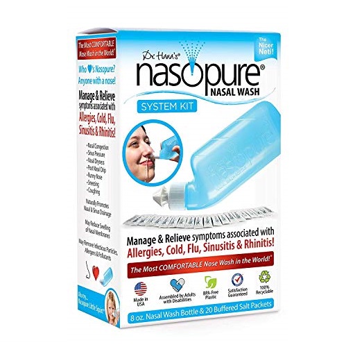 Dr. Hana’s Nasopure The “Nicer Neti Pot” | System Kit | 8 Ounce Bottle with 20 Buffered Salt Packets | Allergy and Congestion Relief Nasal Wash, Only $12.30