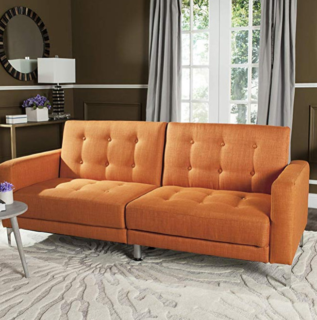 Safavieh Livingston Collection LVS2000A Soho Orange Tufted Foldable Sofa Bed only $369