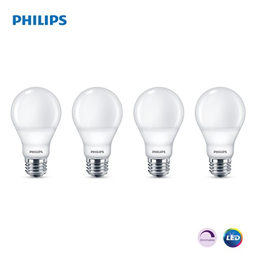 Phillips A19 可調光暖光LED燈泡 E26，4個裝，原價$9.54，現僅售$5.38