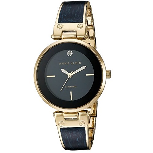Anne Klein Women's AK/2512NVGB Diamond-Accented Gold-Tone and Navy Blue Marbleized Bangle Watch, Only $22.70