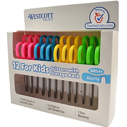 Westcott 13140 Right- and Left-Handed Scissors, Kids' Scissors, Ages 4-8, 5-Inch Blunt Tip, Assorted, 12 Pack, Only $6.42