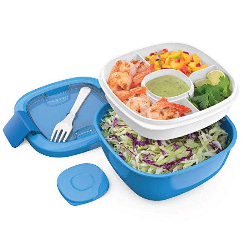 Bentgo Salad (Blue) BPA-Free Lunch Container with Large 54-oz Salad Bowl, 3-Compartment Bento-Style Tray for Salad Toppings and Snacks, 3-oz Sauce Container for Dressings $14.99