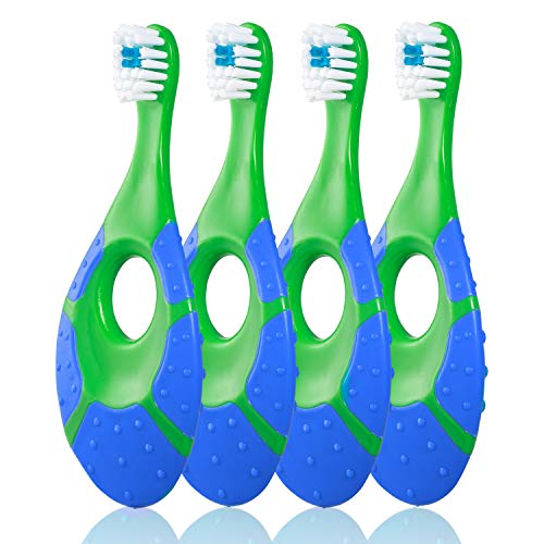 Farber Baby Toothbrush & Toddler Toothbrush For 0-2 Years Old | BPA Free with Baby Toothpaste Indicator | Extra Soft Bristles | Infant Toothbrush (4 pack) - Blue/Green, Only $5.26