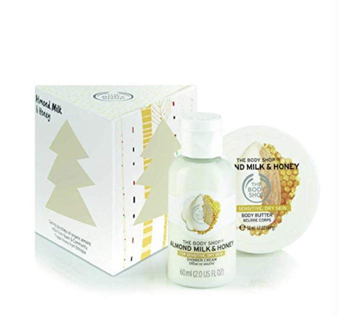 The Body Shop Almond Milk and Honey Treats Cube Gift Set, 2pc Paraben-Free Bath and Body Gift Set, Dermatologically Tested for Dry, Sensitive Skin  only $5.83
