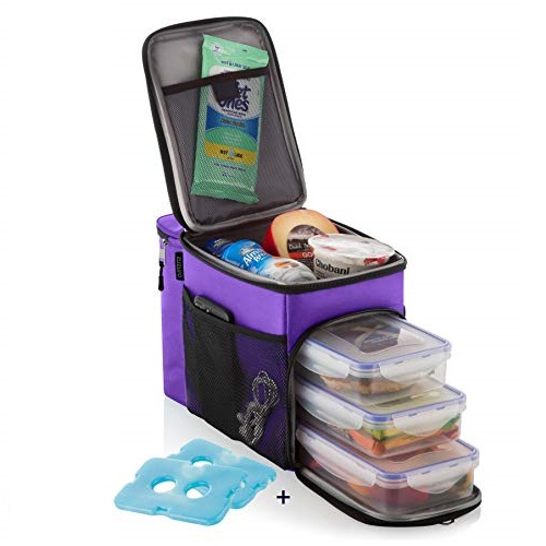 ZUZURO Lunch box Insulated cooler bag w/ 3 compartment - Includes 3 Meal Prep Containers - Detachable Shoulder Strap + 2 Ice Packs. Great for Work Office or Travel Lunch Bag (Purple), Only $19.95