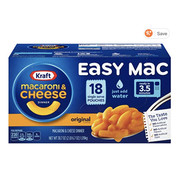 Kraft Easy Mac Microwavable Macaroni & Cheese (6.7oz Packets, Pack of 18) only $5.68