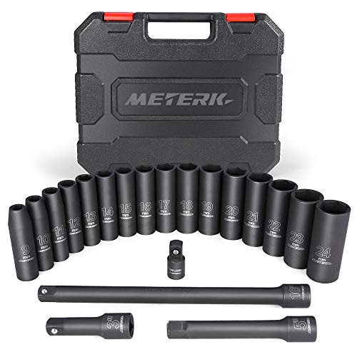 Meterk 1/2-Inch Drive Metric Deep Impact Socket Set, 20PCS, CR-V, 6 Point Metric Sizes with 3 Extension Bar and 1 Socket Wrench Adapter discounted price only $29.22 (32% off)