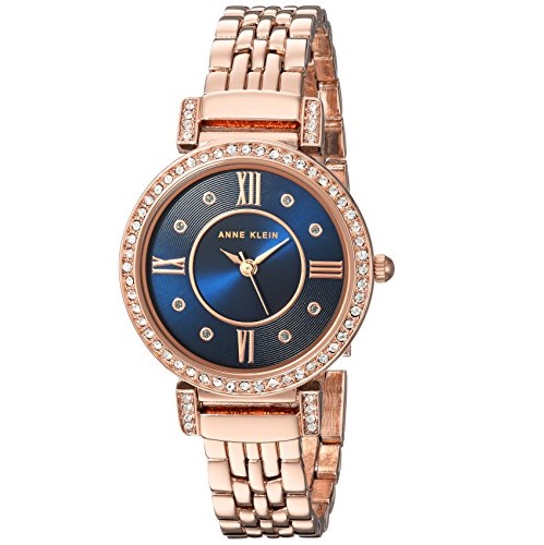 Anne Klein安妮·克萊因 施華洛世奇水晶點綴玫瑰金手鐲手錶，原價$85.00，現自動折扣后僅售$37.47，免運費！