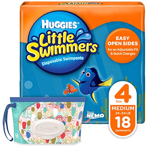Huggies Little Swimmers Disposable Swim Diapers, Swimpants, Size 4 Medium (24-34 lb.), 18 Ct, with Huggies Wipes Clutch 'N' Clean Bonus Pack (Packaging May Vary), Only $8.73, free shipping