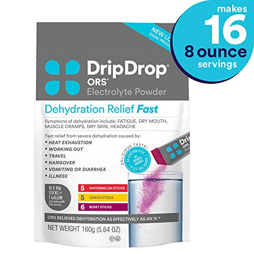 DripDrop ORS Dehydration Relief Fast Electrolyte Powder Sticks, Watermelon, Berry, Lemon Flavor, Makes (16) 8oz Servings, Only $11.15