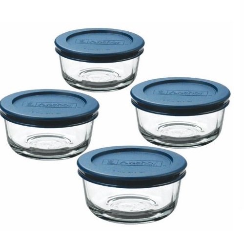Anchor Hocking 1-Cup Round, Glass Food Storage Containers with Plastic Lids, Blue, Set of 4, Only $7.97