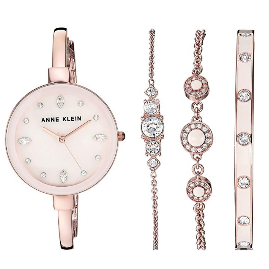Anne Klein Women's AK/3352 Swarovski Crystal Accented Bangle Watch and Bracelet Set $57.99，free shipping