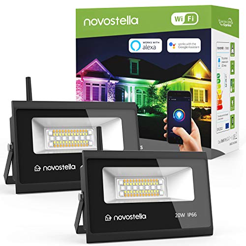 好价！Novostella 20W智能LED WiFi户外灯，两个，亮度可调，可变色，兼容Alexa和谷歌Home，使用折扣码后仅售$ 44.99