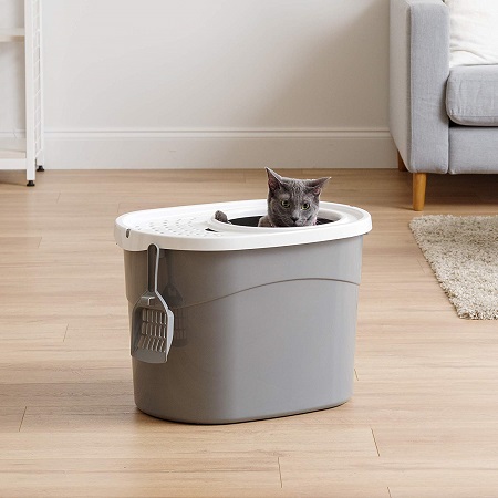 IRIS Top Entry Cat Litter Box with Scoop, Gray/White, Only $13.49
