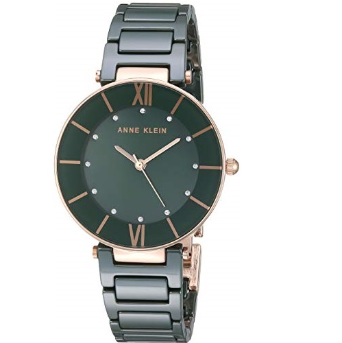 Anne Klein Women's AK/3266GNRG Swarovski Crystal Accented Rose Gold-Tone and Green Ceramic Bracelet Watch, Only $34.99, free shipping
